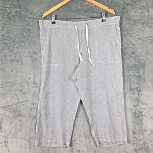Womens Pants Large Linen Striped Boho Coastal Cropped Summer Resort Wide Leg